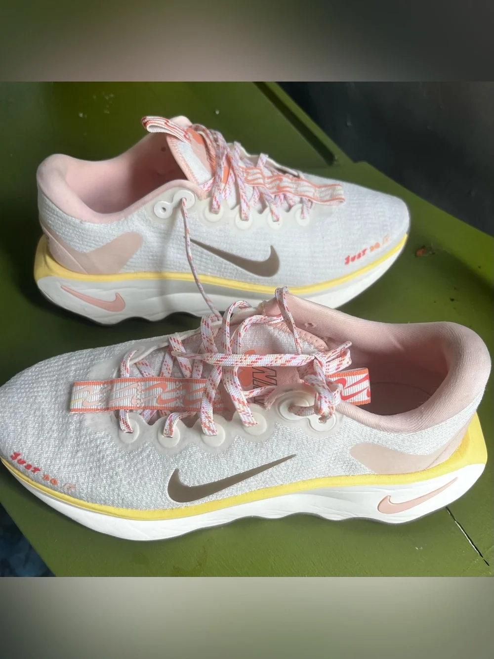 Nike Women’s White Sneakers with Pink Lining and Yellow Trim